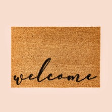 Matmel Home Koko Welcome Desenli Kapı Paspası - Bej / Siyah - 40X60 cm