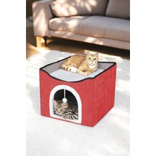 Braventa Collection Tineke Sevimli Katlanır Taşınabilir Çok Fonksiyonlu Kapalı Kedi Evi Yatağı Kırmızı