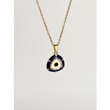 İfeelfree Mineli Nazar Boncuğu Çelik Kolye-Lacivert