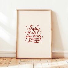 Ninastore "her Şey Eğlence ve Oyun" Baskılı Kırmızı Retro Tipografi Poster, Nötr Minimalist Duvar Dekoru, Çerç