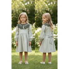 Balgüneş Tekstil Dantel Yakalı Astarlımelbise %100 Pamuklu