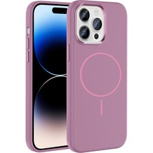 Teknocep iPhone 14 Pro Max Kılıf M-Safe Şarj Özellikli Metal Kamera Çerçeveli Zore Edi Silikon Kapak - Mor