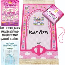 Simply Line Isimli Çantalı Erkek Kız Çocuk Seccadesi Namaz Öğretici Broşür, Takip Çizelgesi ve Tesbih Seti