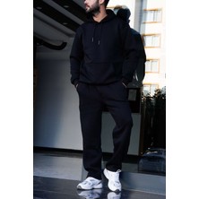 EYDAMOON Erkek 2li Takım Pamuklu&yünlü Kapüşonlu Kanguru Cepli Yumuşacık Eşofman Takımı