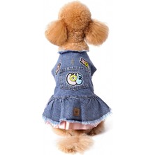 Feyza Design Şık Pembe Etekli Orta Kar Yıkama Denim Köpek Elbisesi