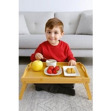 Linyahome Retro Vintage Ahşap Bambu Çocuk ve Çok Yönlü Ayaklı Servis Tepsisi