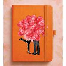 Adasena Tarihsiz 192 Sayfa Mini Termo Defter Baskılı Desenli 9X14 cm Turuncu - Aşk Budur