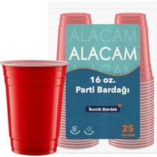 Braventa Collection 25 Adet Ikonik Amerikan Parti Bardağı Kırmızı Plastik Bardak Tek Kullanımlık 16 Oz - 500 ml