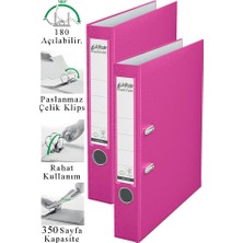 ArtMaster Büro Klasörü Pembe Dar 2 Adet Plastik Dar Pembe Klasör Halkalı Paslanmaz Çelik Klipsli Ofis Büro