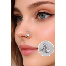 Sacce Scarves & Accessories 316 L Çelik Zirkon Tektaş Sallantılı Çelik Hızma