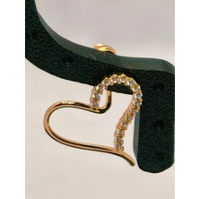 Art3 14 Ayar Altın Kaplama Zirkon Taşlı Modern Kalp Küpe (Kararmaz Vip Seri)