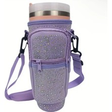 Kristal Taşlı Çapraz Askılı Ayarlanabilir Kayışlı Termos Kılıfı Omuz Çantası Quencher Stanley