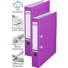 ArtMaster Büro Klasörü Mor Dar 2 Adet Plastik Dar Mor Klasör Halkalı Paslanmaz Çelik Klipsli Ofis Büro