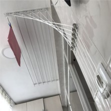 PremiumPort Yüksekliği Ayarlanabilir 6 Çubuklu Metal Asansörlü Çamaşırlık, 200 Cm, Beyaz