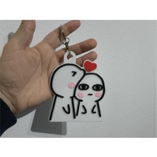 Öpücük Atan Komik Çift Anahtarlığı - Sütlaç ve Tarçın - Sevgiliye Esprili Hediye 3D