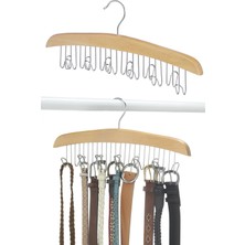 PremiumPort Ahşap Kemer ve Kravat Askısı, 12 Kanca, 40CM, Natural Renk