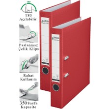 ArtMaster Büro Klasörü Kırmızı Dar 2 Adet Plastik Dar Kırmızı Klasör Halkalı Paslanmaz Çelik Klipsli Ofis Büro