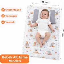 Luna Çeyiz Hediyelik Sleepy Baby Müslin Alt Açma Minderi 70X45 cm + Bebek Yastığı 20X35 cm (Merdiven)