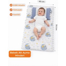 Luna Çeyiz Hediyelik Sleepy Baby Müslin Alt Açma Minderi 70X45 cm + Bebek Yastığı 20X35 cm (Aydede)