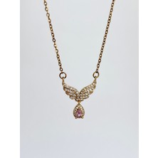 İfeelfree Pembe Taşlı Melek Kanadı Çelik Kolye