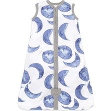 Braventa Collection Minuche Bebek Giyilebilir Battaniye -%100 Pamuk Ince Yazlık Kundak - Erkek ve Kız (Mavi Ay, 0-6 Ay,