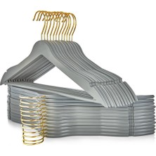 PremiumPort 12'li Antrasit Ahşap Görünüm Elbise Askısı Takımı