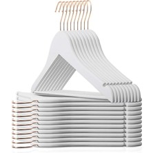 PremiumPort Ahşap Görünümlü 12 Adet Beyaz Plastik Elbise Askısı Seti