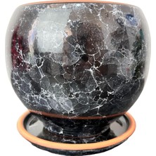 Braventa Collection Ev Dekorasyon Siyah Mermer Efektli Artistik Çift Sırlı Iç ve Dış Mekan Kullanımlı Tabaklı Toprak Ter