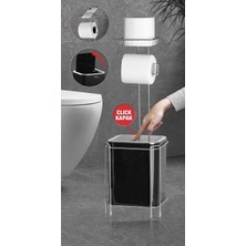 Matmel Yedekli Wc Kağıtlığı ve Kare Çöp Kovası Seti - Siyah / Krom