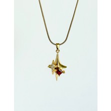 İfeelfree Bordo Taşlı Kuzey Yıldızı Çelik Kolye