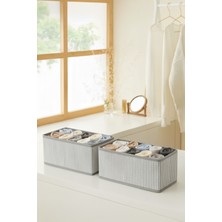 PremiumPort Iki Adet Çok Amaçlı Dolap Içi Çekmece Düzenleyici, Gri Çizgili Kumaş