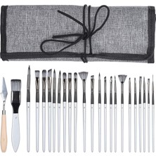 Braventa Collection 24 Parça Yağlıboya Suluboya Guaj Boya Fırça Seti Sentetik Fırça Ahşap Sap Kullanışlı Çanta