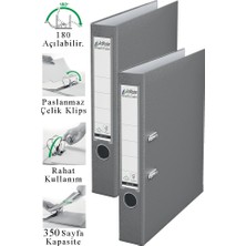 ArtMaster Büro Klasörü Gri Dar 2 Adet Plastik Dar Gri Klasör Halkalı Paslanmaz Çelik Klipsli Ofis Büro