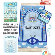 Simply Line Isimli Çantalı Erkek Kız Çocuk Seccadesi Namaz Öğretici Broşür, Takip Çizelgesi ve Tesbih Seti