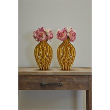 Uztech Ikili Dekoratif Hediyelik Çiçekli Mini Vazo