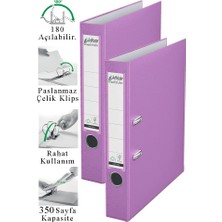 ArtMaster Büro Klasörü Lila Dar 2 Adet Plastik Dar Lila Klasör Halkalı Paslanmaz Çelik Klipsli Ofis Büro