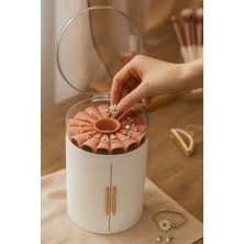 PremiumPort Beyaz 4 Çekmeceli Takı ve Bijuteri Organizeri, Gold Kulplu, Üst Bölmeli