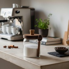 Braventa Collection Deconox 1 Adet Akasya Kapaklı ve Kaşıklı Cam Kavanoz 500 ml | Mutfak Için Borosilikat Baharatlık, Şe