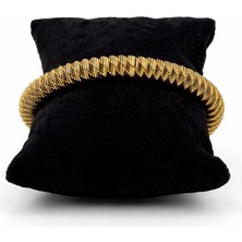 Pangu Zikzak Dokulu Altın Renk Çelik Lastikli Bilezik