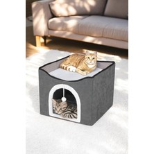 Braventa Collection Tineke Sevimli Katlanır Taşınabilir Çok Fonksiyonlu Kapalı Kedi Evi Yatağı Füme