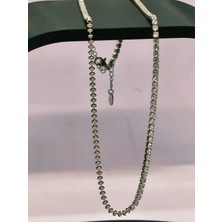 ART3 Rt3 Rodyum Kaplama Yarım Tur Su Yolu ve Top Zincir Asimetrik Kolye - Kararmaz Vıp Özel Tasarım