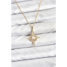 Clariss 316L Çelik Zincir Gold Renk Kutup Yıldızı Model Zirkon Taşlı Kadın Kolye