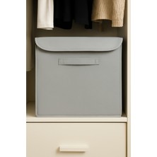 PremiumPort Gri Kumaş Kapaklı Saklama Kutusu 30X30X30, Eşyalar Için Şık ve Pratik Organizer