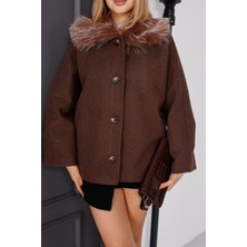 Esso Butik Kadın Yakası Kürklü  Önden  Dügmeli  Kısa Kaşekaban