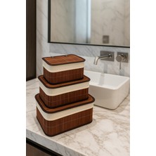 PremiumPort 3’lü Kapaklı Bambu Depolama ve Organizer Sepeti 36X26X17 cm