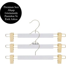 PremiumPort Beyaz Ahşap Görünümlü Pantolon ve Etek Askısı, Gold Kanca, 12 Adet