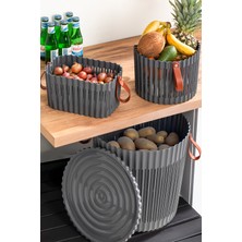 PremiumPort Antrasit 3'lü Sepet Seti - Banyo ve Mutfak Organizerleri