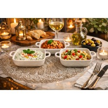 Miras Home 3 Adet Porselen Kulplu Kare Meze Kahvaltılık ve Sunum Tabağı