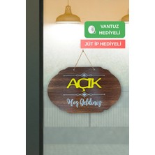 Kutaydan Dekoratif Ahşap Çift Taraflı 2d Açık-Kapalı Yazısı - Ceviz