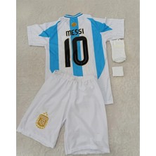 Arjantin 2024/25 Sezon Lionel Messi Çocuk Forması Şort Çorap Bileklik 4'lü Seti